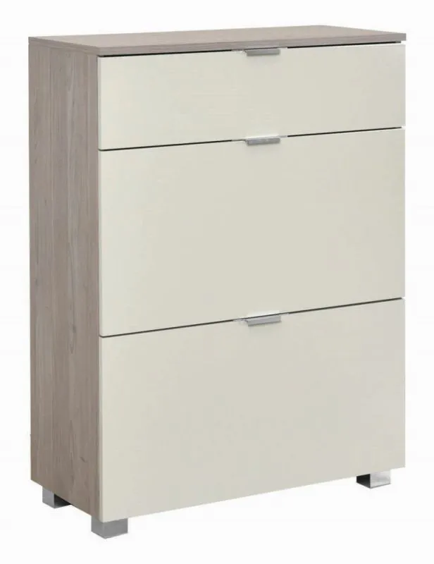 Schuhschrank Sabadell 07, Farbe: Eiche / Beige Hochglanz - 108 x 80 x 38 cm (H x B x T)