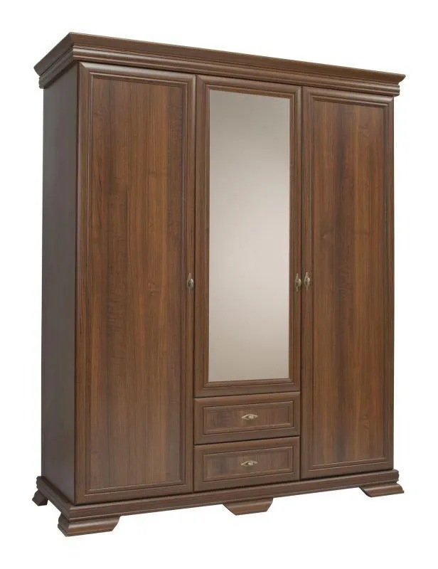 Kleiderschrank mit Spiegel, Farbe: Dunkelbraun - 193 x 158 x 62 cm (H x B x T) Abbildung
