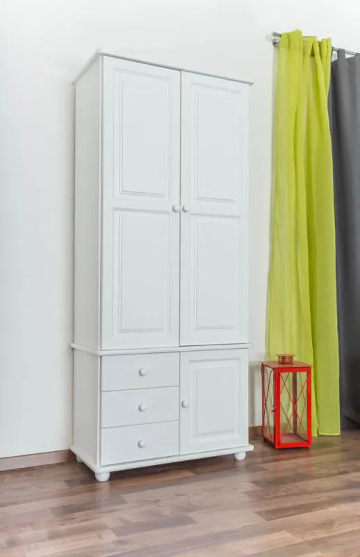 Wohnzimmer - Schrank Kiefer Massivholz weiß lackiert - Abmessung 195 x 84 x 42 cm Abbildung