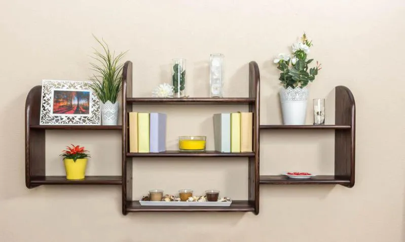 Bücherregal - 150 cm breit, Kiefer Holz-Massiv, Farbe: Nuss Abbildung