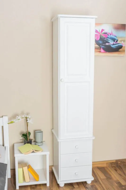 Schlafzimmerschrank schmal, Kiefer massiv Vollholz weiß - Abmessung 195 x 45 x 42 cm Abbildung