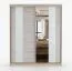 Schiebetürenschrank / Kleiderschrank mit Spiegel | Grau-Weiß / Eiche | Gorski 06 | 218 x 183 x 61 cm | 2 Türen | 6 Fächer | große Kapazität