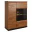 Vitrine "Postira" 06, Farbe: Walnuss / Schwarz, teilmassiv, Türanschlag Links - Abmessungen: 127 x 102 x 42 cm (H x B x T)