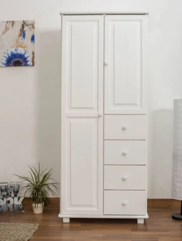 Kleiderschrank Kiefer Vollholz massiv weiß lackiert 009 - Abmessung 190 x 90 x 60 cm (H x B x T)