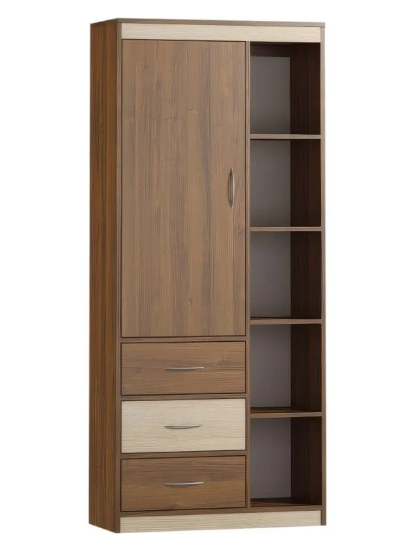 Schrank Pasuruan 03, Farbe: Nuss / Ahorn - Abmessungen: 195 x 85 x 37 cm (H x B x T)