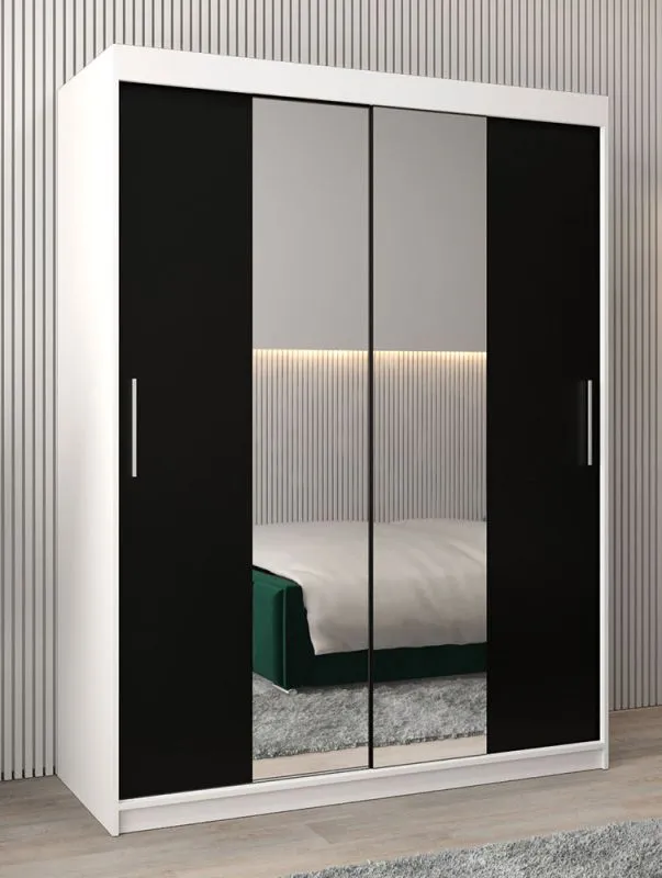 150 cm breiter Kleiderschrank mit 5 Fächern und 2 Türen | Farbe: Weiß / Schwarz Abbildung
