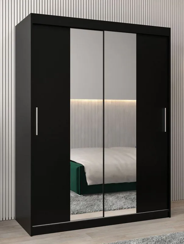 150 cm breiter Kleiderschrank mit 5 Fächern und 2 Türen | Farbe: Schwarz Abbildung