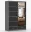 Kleiderschrank / Schiebetürenschrank 1,5 Meter breit | Lusatian 12 | Schwarz / Grau | mit Spiegel | 6 Fächer | 2 Schubladen | 2 Türen | 218 x 150 x 61