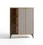 Highboard / Kommode | ABS-Kantenschutz | 102,5 x 35,5 x 123 cm | inkl. LED-Beleuchtung | Beine aus Metall | 6 Fächer | Eiche Cremona / Beige | 3 Türen