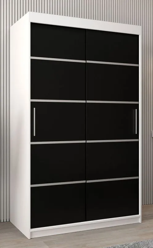 120 cm breiter Kleiderschrank mit 5 Fächern und 2 Türen | Farbe: Weiß / Schwarz Abbildung