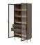 Vitrinenschrank mit zwei Glastüren Chaabane 01 | Farbe: Eiche Dunin / Schwarz | inkl. LED-Beleuchtung | Beine & Griffe: Metall | Maße: 194,5 x 91,5 x 39 cm