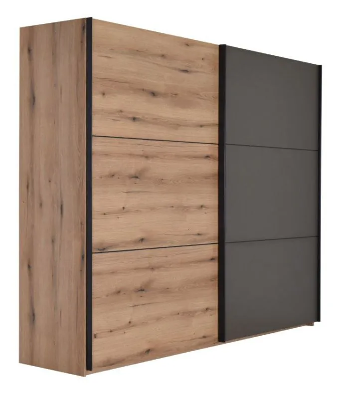 Großer 269 cm breiter Kleiderschrank mit 2 Türen, 8 Fächern und 3 Schubladen | Farbe: Eiche | Tiefe: 64 cm Abbildung