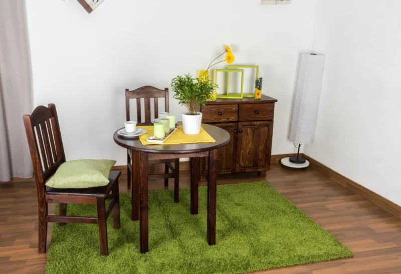 Runder Massivholz Esstisch 80x80 cm Kiefermassiv, Farbe: Nuss Abbildung