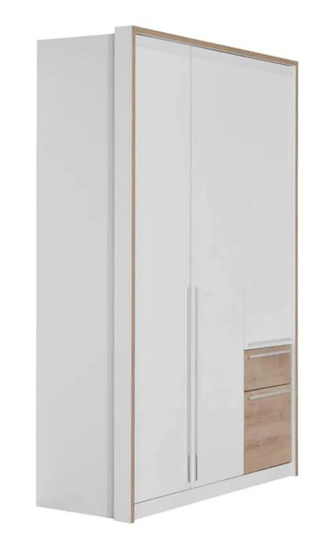 147 cm breiter Kleiderschrank mit 3 Türen, 4 Fächern und 2 Schubladen | Farbe: Eiche / Weiß | Tiefe: 56 cm Abbildung