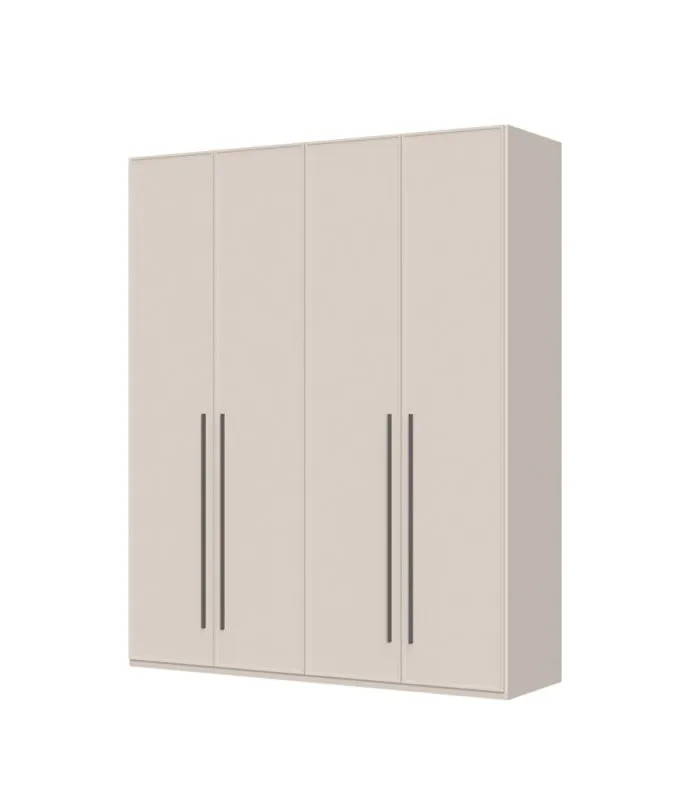 Hoher Drehtürenschrank mit vier Türen Neiafu 08, Farbe: Kaschmir, sechs Einlegeböden, Soft-Close-Funktion, verstellbare Füße, Maße: 224 x 182 x 56 cm