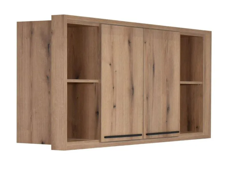Hängeschrank / Bettüberbau Cerdanyola 15, Farbe: Eiche / Grau - Abmessungen: 81 x 175 x 46 cm (H x B x T)
