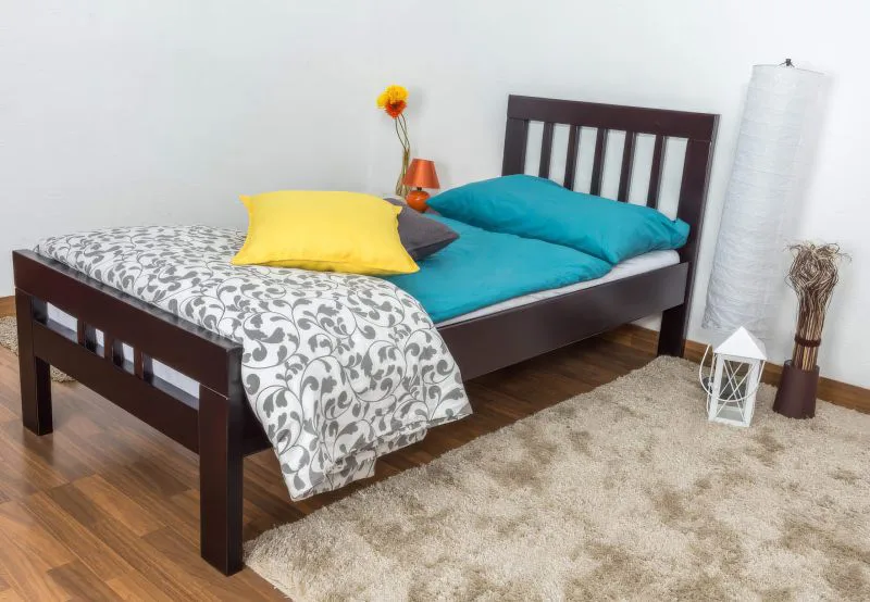 Einzelbett "Easy Premium Line" K8, Buche Vollholz massiv schokobraun lackiert - Liegefläche: 90 x 190 cm