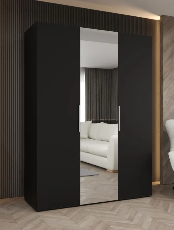 Kleiderschrank mit zwei Kleiderstangen Korab 73, Farbe: Schwarz, Soft-Close-Funktion, Griffe: Kaschmir, 1,5 Meter breit, zwei Fächer, Drehtürenschrank