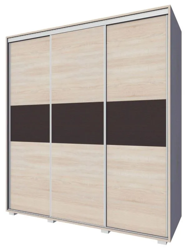 Kleiderschrank | 3 Schiebetüren | 3 Schubladen | 6 Fächer | mit 2 Kleiderstangen | 160 cm breit | Farbe: Sonoma Eiche Abbildung