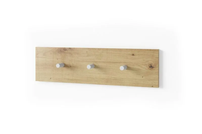 Kleiderhakenleiste mit drei Haken Jaralillo 05, Farbe: Eiche Artisan / Weiß, schlichtes Design, für die Garderobe, Maße: 19 x 70 cm