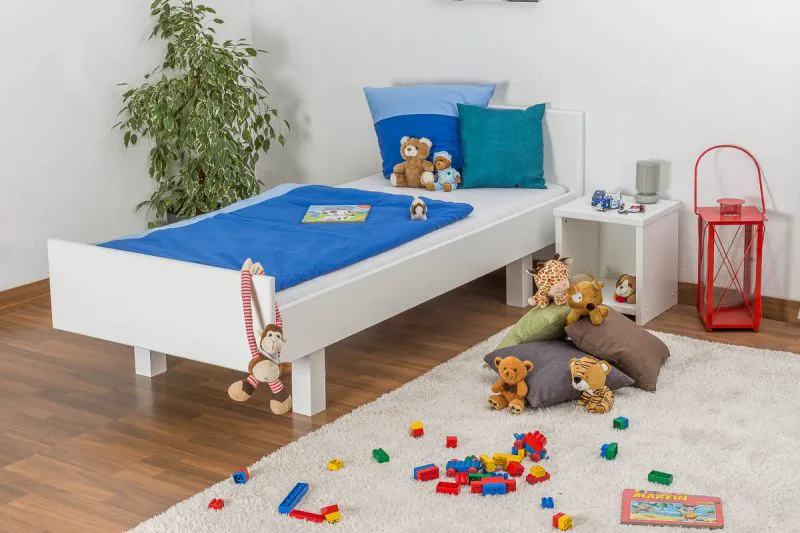 Kinderbett / Jugendbett Buche massiv Vollholz weiß lackiert 116, inkl. Lattenrost - Abmessung 90 x 200 cm