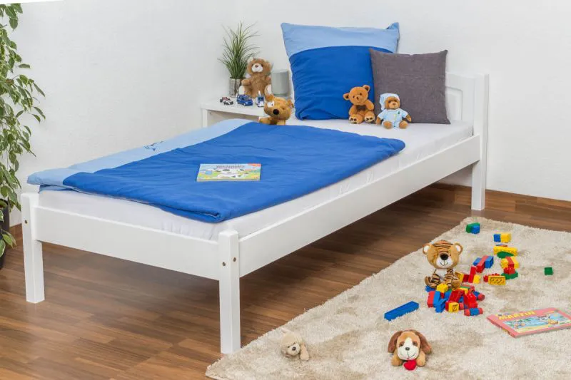 Kinderbett / Jugendbett Kiefer massiv Vollholz weiß lackiert 86, inkl. Lattenrost - Abmessung 90 x 200 cm