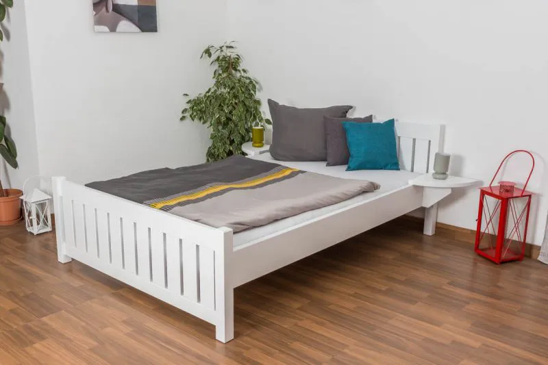 Einzelbett / Gästebett Buche massiv Vollholz weiß lackiert 106, inkl. Lattenrost - Abmessung 140 x 200 cm