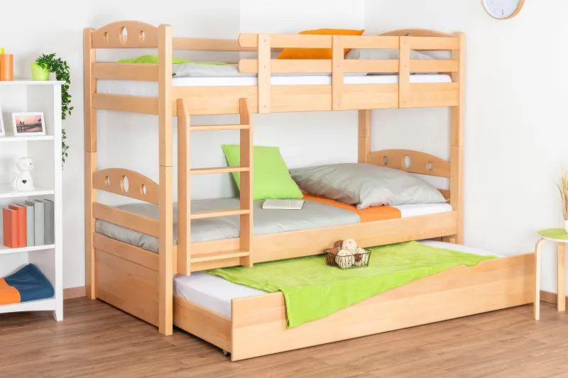 Stockbett für Erwachsene "Easy Premium Line" K19/h inkl. Liegeplatz und 2 Abdeckblenden, Kopf- und Fußteil mit Löchern, Buche Vollholz massiv Natur - Liegefläche: 90 x 200 cm (B x L), teilbar