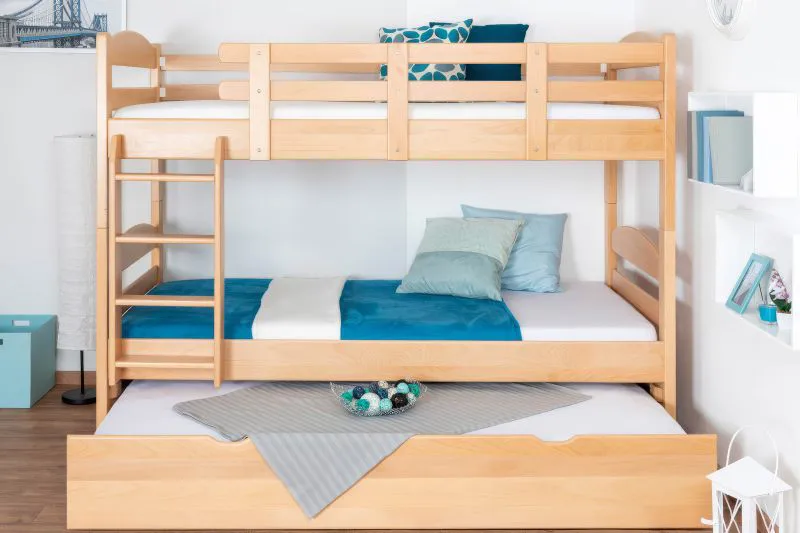 Etagenbett für Erwachsene "Easy Premium Line" K21/h inkl. Liegeplatz und 2 Abdeckblenden, Kopf- und Fußteil gerundet, Buche Vollholz massiv Natur - Liegefläche: 90 x 200 cm, teilbar