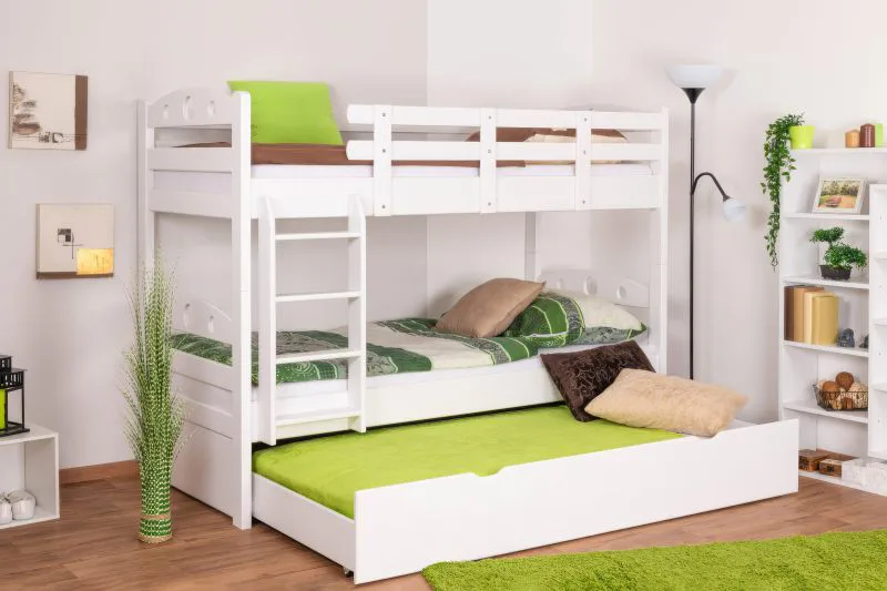 Stockbett für Erwachsene "Easy Premium Line" K19/h inkl. Liegeplatz und 2 Abdeckblenden, Kopf- und Fußteil mit Löchern, Buche Vollholz massiv Weiß - 90 x 200 cm (B x L), teilbar
