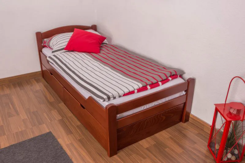 Kinderbett / Jugendbett "Easy Premium Line" K1/2n inkl. 2 Schubladen und 2 Abdeckblenden, 90 x 200 cm Buche Vollholz massiv Kirschfarben