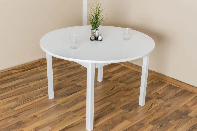 Tisch Kiefer massiv Vollholz weiß lackiert Junco 235B (rund) - Durchmesser 120 cm