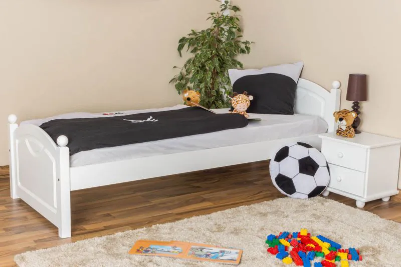 Kinderbett / Jugendbett Kiefer massiv Vollholz weiß lackiert 82, inkl. Lattenrost - Abmessung 80 x 200 cm