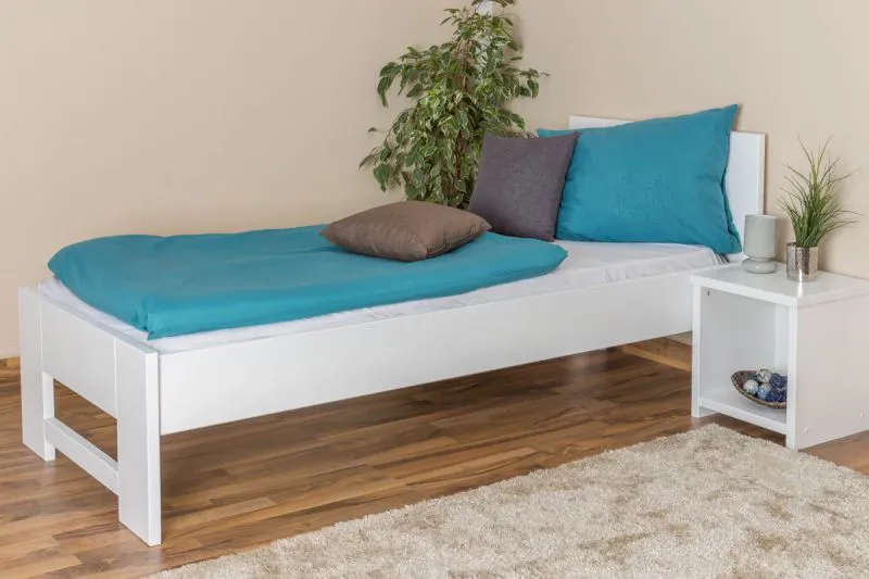 Einzelbett / Gästebett Buche massiv Vollholz weiß lackiert 111, inkl. Lattenrost - Abmessung 80 x 200 cm