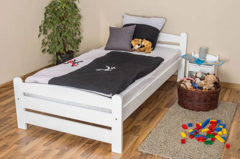 Kinderbett / Jugendbett Buche massiv Vollholz weiß 118, inkl. Lattenrost - Abmessung 100 x 200 cm