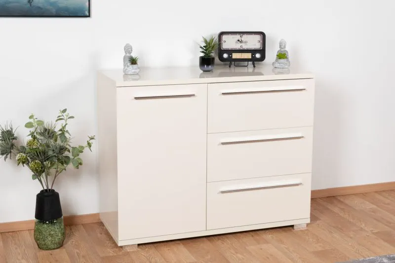 Kommode Siumu 12, Farbe: Beige / Beige Hochglanz - 85 x 107 x 45 cm (H x B x T)