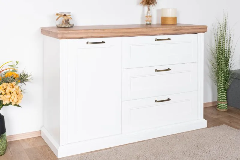 Kommode Lotofaga 19, Farbe: Weiß / Walnuss - 91 x 138 x 48 cm (H x B x T)