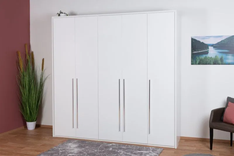 Drehtürenschrank / Kleiderschrank mit Rahmen Siumu 24, Farbe: Weiß / Weiß Hochglanz - 226 x 232 x 60 cm (H x B x T)