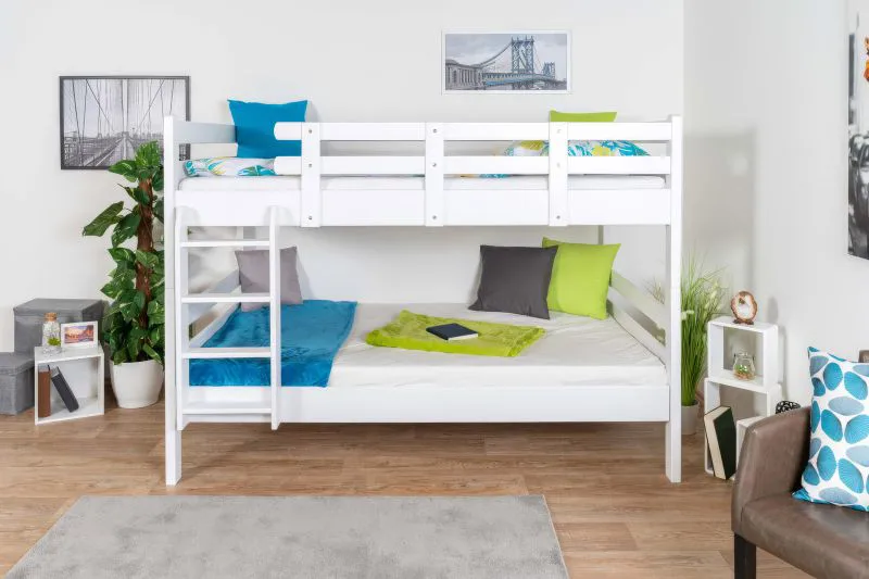 Stockbett für Erwachsene "Easy Premium Line" K24/n, Kopf- und Fußteil gerade, Buche Vollholz massiv weiß lackiert - Liegefläche: 120 x 190 cm, teilbar