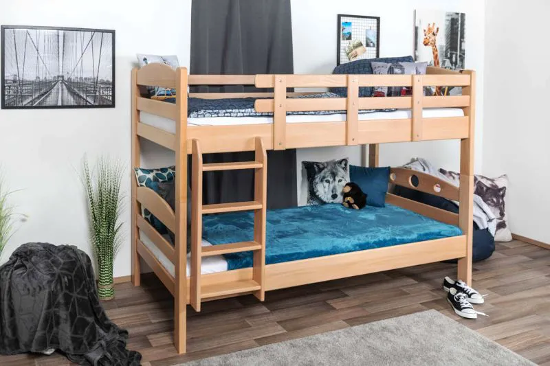 Massivholz Stockbett für Kinder und Jugendliche | Matratzenmaß: 90 x 190 cm | Natur Lackiert | umbaubar in 2 Einzelbetten | Premium-Qualität | inkl. Rollroste Abbildung