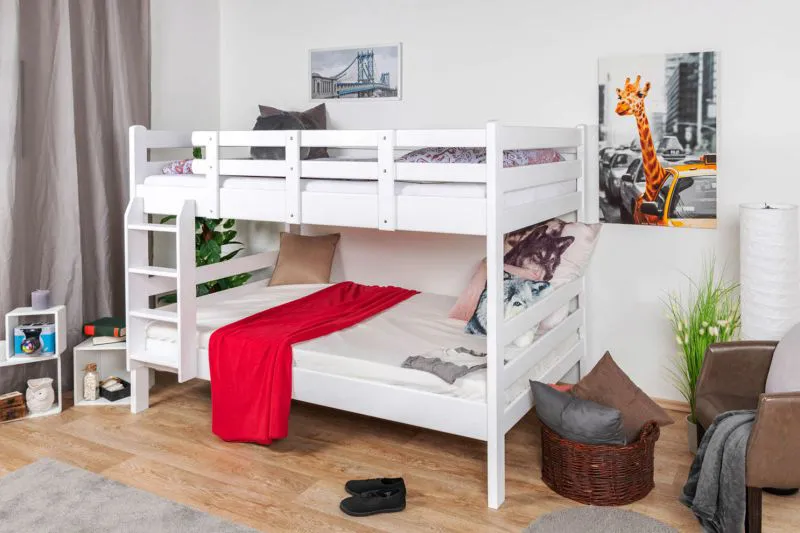 Massivholz Stockbett für Kinder und Jugendliche | Matratzenmaß: 120 x 190 cm | Weiß Lackiert | umbaubar in 2 Einzelbetten | Premium-Qualität | inkl. Rollroste Abbildung