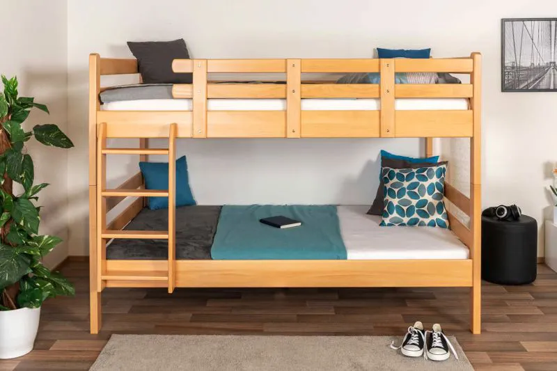 Massivholz Etagenbett für Kinder und Jugendliche | Matratzenmaß: 120 x 200 cm | Natur Lackiert | umbaubar in 2 Einzelbetten | Premium-Qualität | inkl. Rollroste Abbildung