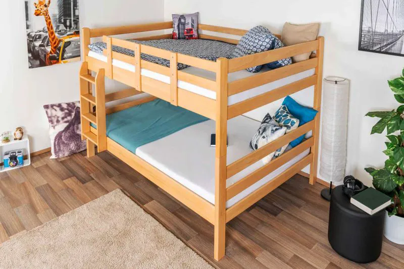 Massivholz Etagenbett für Kinder und Jugendliche | Matratzenmaß: 140 x 200 cm | Natur Lackiert | umbaubar in 2 Einzelbetten | Premium-Qualität | inkl. Rollroste Abbildung