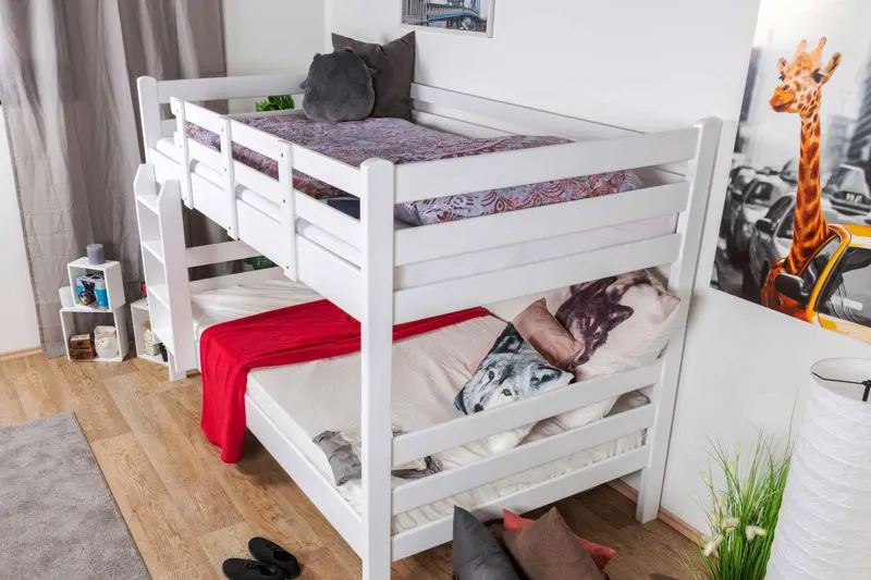Weißes Stockbett 120 x 190 cm | Massivholz: Buche | umbaubar in zwei Einzelbetten | inkl. Rollroste Abbildung