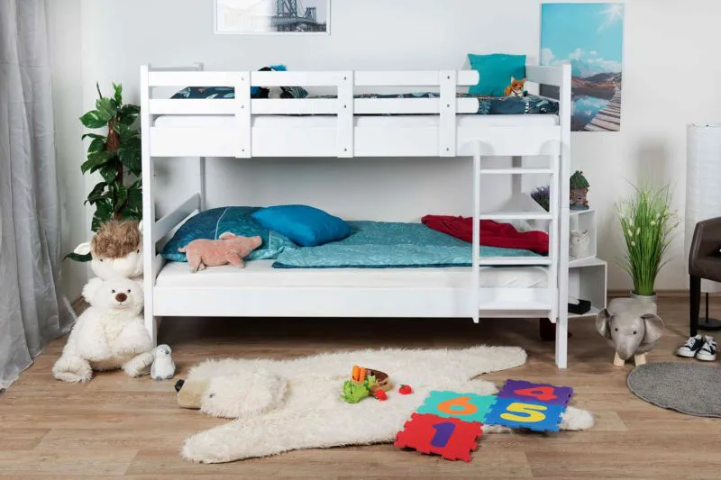 Kinderstockbett 120 x 190 cm | Massivholz: Buche | Weiß Lackiert | umbaubar in 2 Einzelbetten | Premium-Qualität | inkl. Rollroste Abbildung
