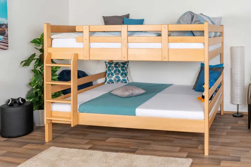 Stockbett für Kinder 160 x 200 cm | Massivholz: Buche | Natur Lackiert | umbaubar in 2 Einzelbetten | inkl. Rollroste Abbildung