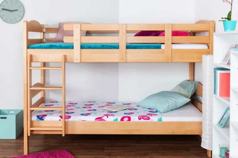 Kinderstockbett 90 x 200 cm | Massivholz: Buche | Natur Lackiert | umbaubar in 2 Einzelbetten | Premium-Qualität | inkl. Rollroste Abbildung