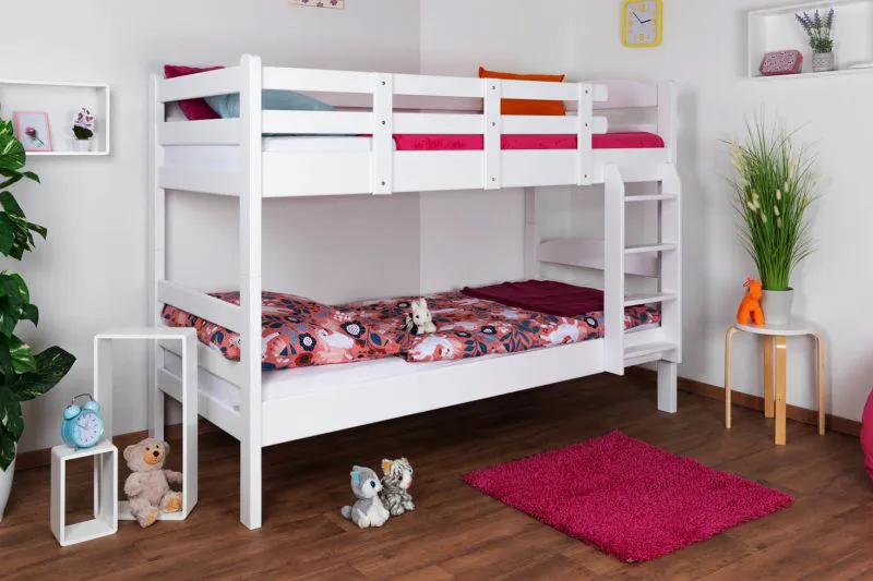 Kinderstockbett 90 x 190 cm | Massivholz: Buche | Weiß Lackiert | umbaubar in 2 Einzelbetten | Premium-Qualität | inkl. Rollroste Abbildung