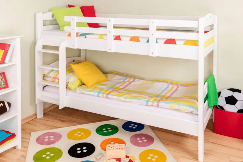 Kinderstockbett 90 x 200 cm | Massivholz: Buche | Weiß Lackiert | umbaubar in 2 Einzelbetten | Premium-Qualität | inkl. Rollroste Abbildung