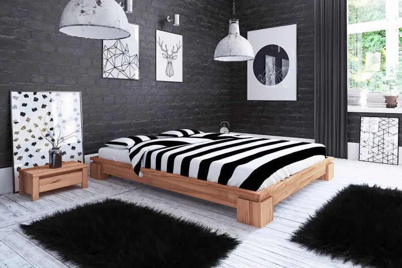 Buche-Bett massiv | 90 x 200 cm | Kernbuche | Geölt | Natur Abbildung